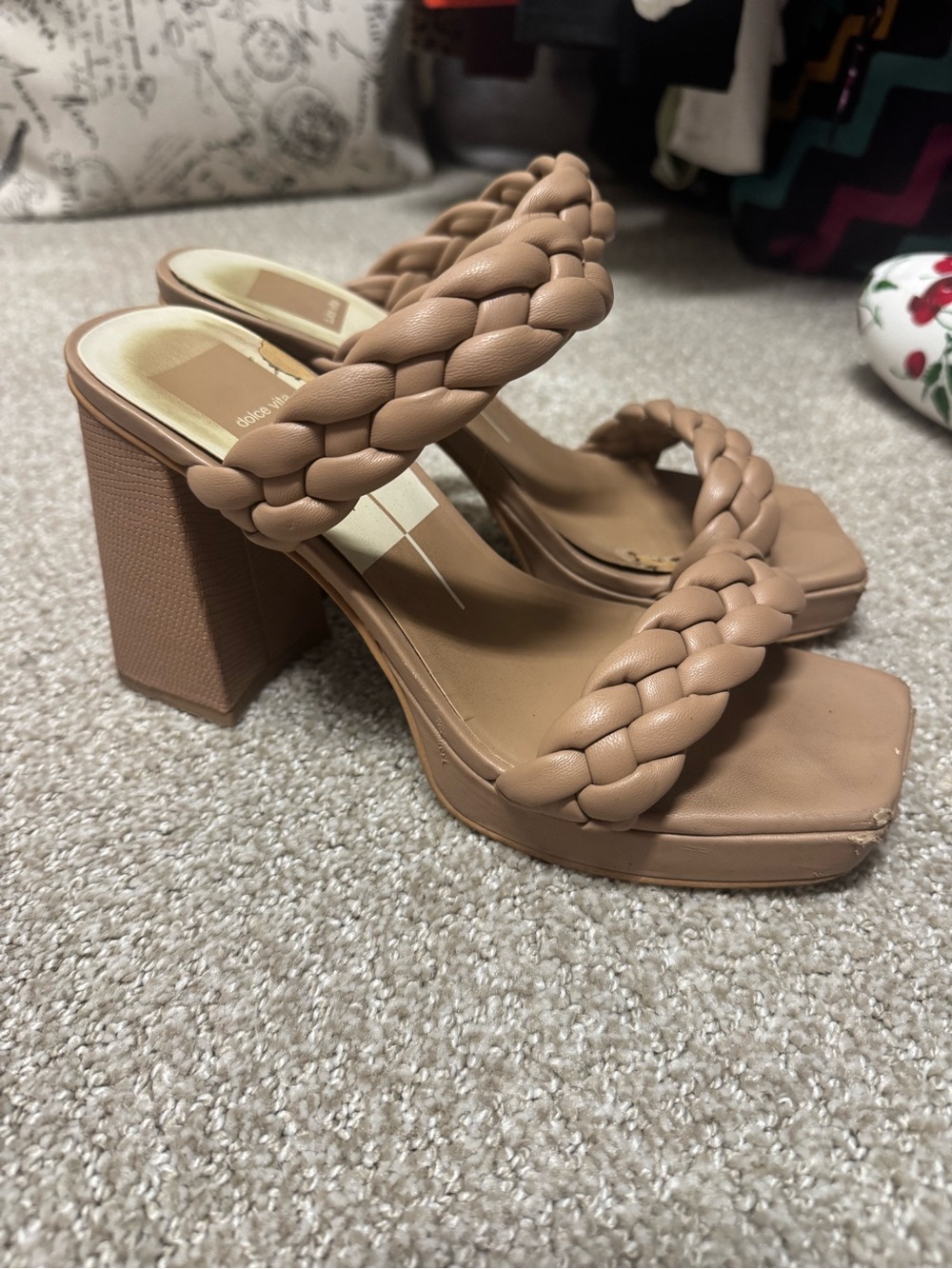 Dolce Vita Braided Double-Strap Block Heel Sandals - Tan